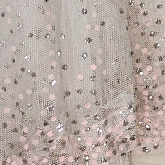 Marmellata Classics Pink Chiffon Silver Sparkle Easter Sunday Dress Rose Buttons - Picture 4 of 5